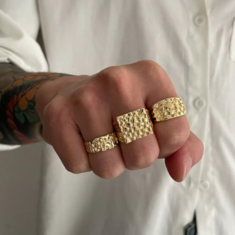 Chunky Knuckle Rings Punk Stackable Hammered Text… - image 5
